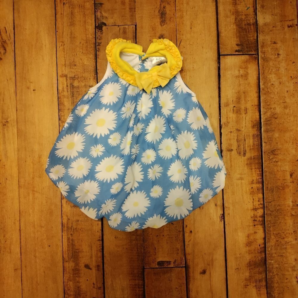 Romper 3 months daisy bubble romper retro style blue yellow floral vintage
